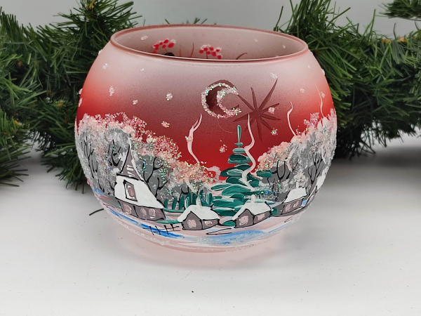 Windlicht Winterlandschaft, rot-weiß - UKR